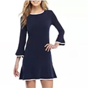 Jude Connally Navy Dress White Piping and Bell Sleeves | Office | Business